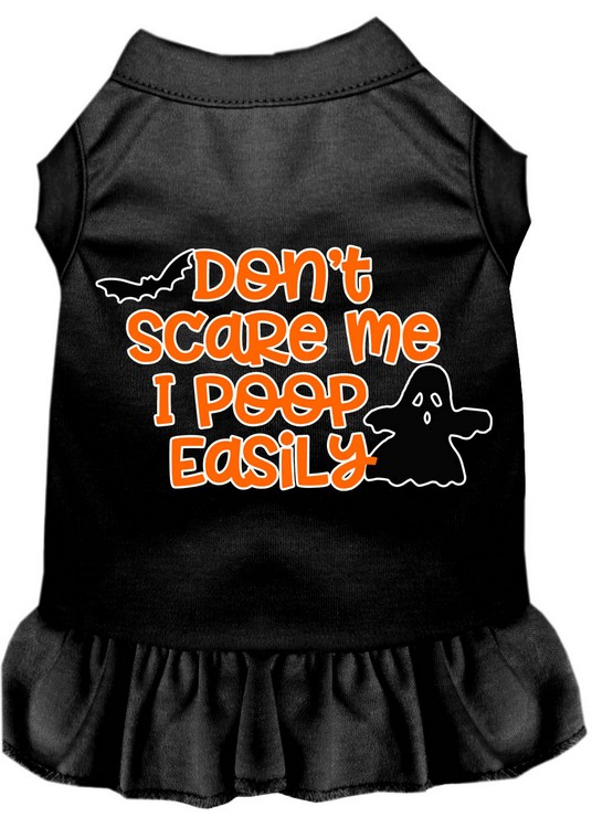 Don't Scare Me, Poops Easily Screen Print Dog Dress Black XXXL